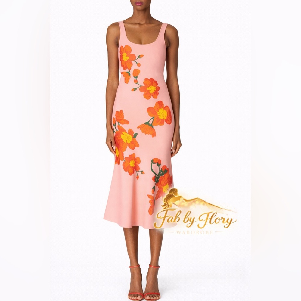 Carolina Herrera Pink Floral Midi Dress